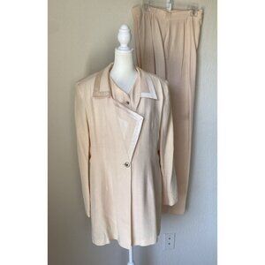 Vintage Designer 3 Pc Set Women’s Large Jacket Tank & Pant Suit Pale Pink